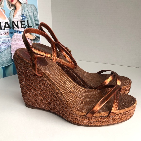 GUCCI Bronze Metallic Lia Espadrilles Wedge Platforms 😍 - Picture 1 of 12